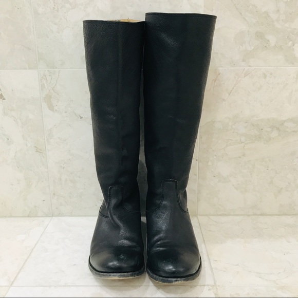 FRYE {6B} Boots Black Leather Knee-High Rear Zip - Picture 7 of 12